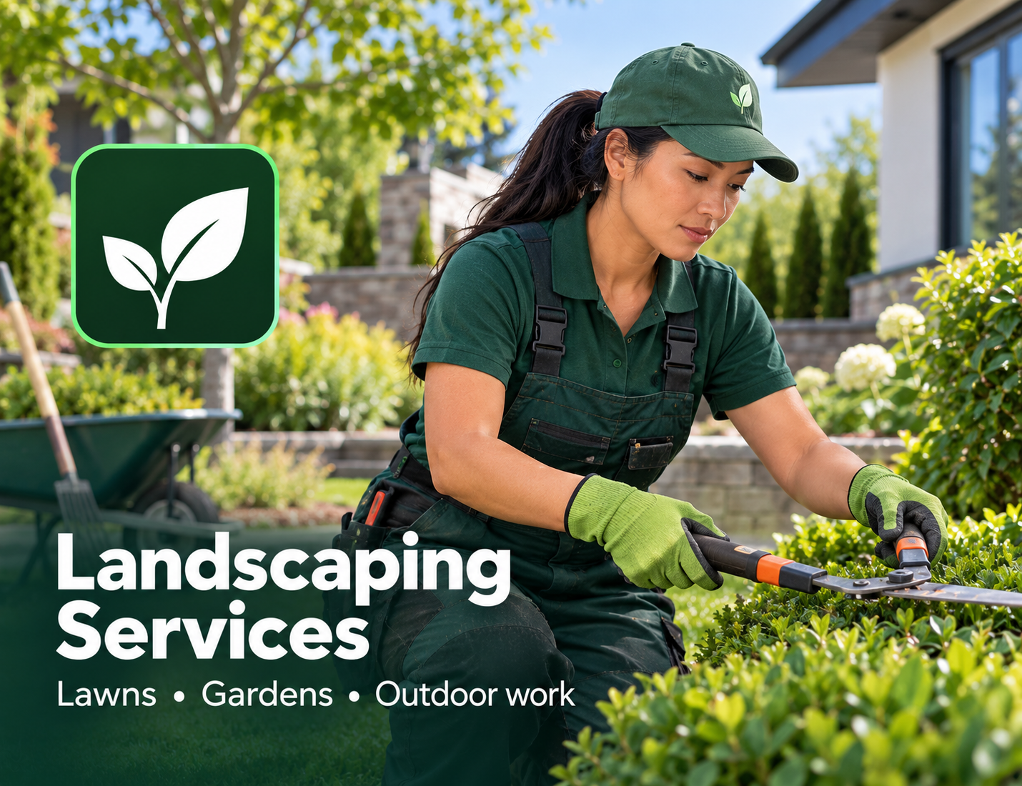 Illustrated landscaping professional working outdoors